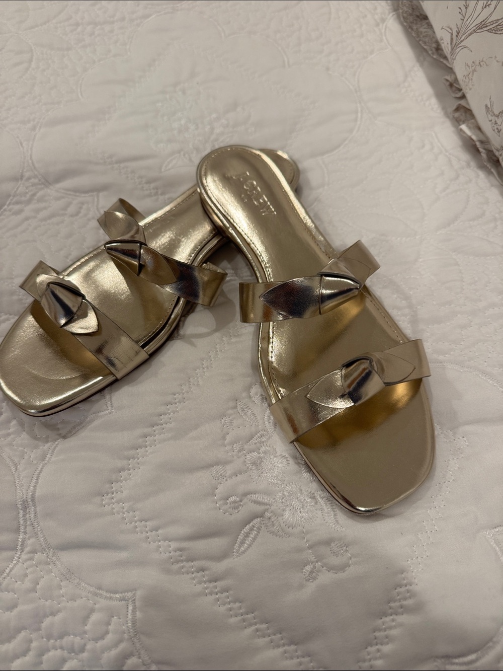 NWT J.Crew Metallic Gold Double-Strap Slide Sandals
